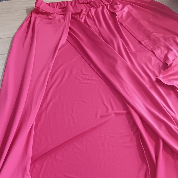 Plus Size Women Solid Color Off-Shoulder Long Sleeve Blouse And Slit Pants suite - Picture 11 of 16